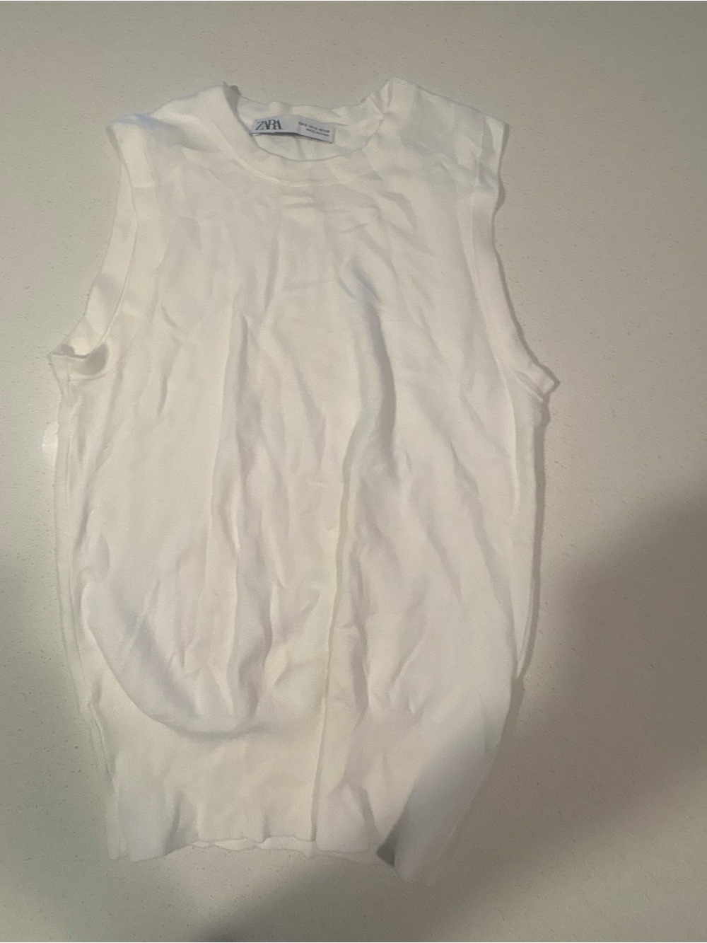Zara White Sleeveless Ribbed-Edge Tank